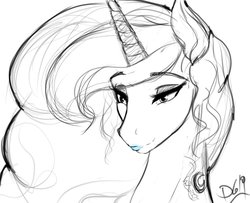 Size: 1200x975 | Tagged: safe, artist:thelunarmoon, princess luna, alicorn, pony, g4, eyeshadow, female, horn, lipstick, makeup, mare, sketch, smiling, solo