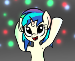 Size: 888x718 | Tagged: safe, artist:tenacioussquee, dj pon-3, vinyl scratch, pony, unicorn, g4, armpits, female, happy, hooves in air, mare, smiling, solo