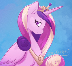 Size: 882x810 | Tagged: safe, artist:ponyhangover, princess cadance, alicorn, pony, g4, colored pupils, crown, cute, cutedance, female, heart eyes, jewelry, looking at you, mare, profile, regalia, signature, solo, wingding eyes