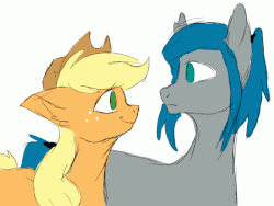 Size: 800x600 | Tagged: safe, artist:german_frey, applejack, oc, oc:hiroki, earth pony, pony, g4, animated, blushing, canon x oc, female, frame by frame, gif, hirojack, kiss on the lips, kissing, male, mare, simple background, sketch, stallion, surprise kiss, white background