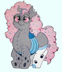 Size: 1314x1512 | Tagged: safe, artist:dorky-oreo-pone, oc, oc only, oc:patchwork pawprint, changeling, original species, plush pony, belly, chubby, chunkling, clothes, cute, female, fluffy, glasses, mare, plushling, shy, socks, soft, solo, squishy, thigh highs, traditional art