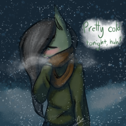 Size: 1000x1000 | Tagged: safe, artist:kaywhitt, oc, oc only, oc:puppy paw, anthro, breath, clothes, cold, scarf, snow, solo, sweater, winter