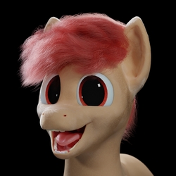 Size: 4800x4800 | Tagged: safe, artist:foxidro, pony, 3d, absurd resolution, adoracreepy, blender, creepy, cute, grin, hair, happy, human teeth, red eyes, smiling, solo, teeth, tongue out, uncanny valley