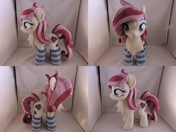 Size: 1597x1199 | Tagged: safe, artist:little-broy-peep, oc, oc:velvet passion, earth pony, pony, chest fluff, clothes, female, irl, mare, photo, plushie, socks, solo, striped socks