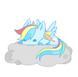 Size: 663x649 | Tagged: dead source, safe, artist:知更鸟苏西, rainbow dash, pegasus, pony, g4, cloud, cloven hooves, female, mare, sleeping, solo