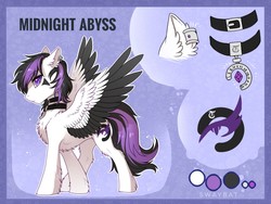 Size: 1280x960 | Tagged: safe, artist:swaybat, oc, oc only, oc:midnight abyss, pony, accessory, collar, male, reference sheet, solo, stallion