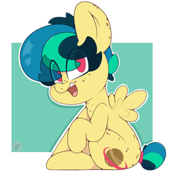 Size: 1627x1677 | Tagged: safe, artist:chaosllama, oc, oc only, oc:apogee, pegasus, pony, cute, female, foal, freckles, looking at you, open mouth, simple background, solo