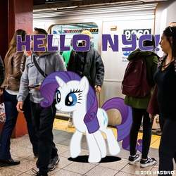 Size: 1000x1000 | Tagged: safe, rarity, human, pony, unicorn, g4, official, bag, clothes, female, food, irl, irl human, male, mare, metro, new york city, photo, ponies in real life, rarity month, shoes, solo, subway, subway trains, train