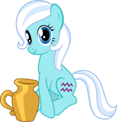 Size: 995x1036 | Tagged: safe, artist:chipmagnum, aquarius (g4), earth pony, pony, g4, aquarius, crossed legs, female, jug, looking at you, mare, ponyscopes, simple background, sitting, smiling, solo, tail, transparent background, two toned mane, two toned tail, vector, zodiac