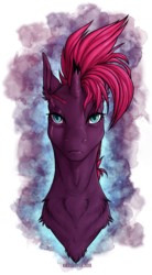 Size: 800x1450 | Tagged: safe, artist:dementra369, tempest shadow, pony, unicorn, g4, my little pony: the movie, broken horn, bust, eye scar, female, horn, looking at you, mare, portrait, scar, solo