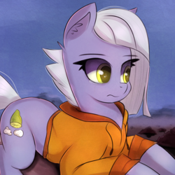 Size: 1365x1366 | Tagged: safe, artist:autumnvoyage, limestone pie, earth pony, pony, g4, clothes, female, jacket, mare, prone, solo