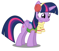 Size: 5700x5000 | Tagged: safe, artist:mundschenk85, twilight sparkle, alicorn, pony, g4, absurd resolution, clothes, cute, earmuffs, female, mare, scarf, show accurate, simple background, smiling, solo, transparent background, twiabetes, twilight sparkle (alicorn), vector, winter wrap up vest