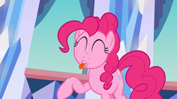 Size: 1280x720 | Tagged: safe, screencap, pinkie pie, earth pony, pony, g4, games ponies play, female, mare, raised hoof, solo, tongue out