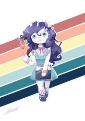 Size: 1024x1446 | Tagged: safe, artist:crescentmary, rarity, unicorn, anthro, g4, belt, clothes, cute, drink, female, mare, shoes, skirt, socks, solo