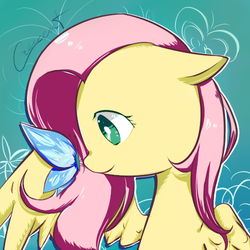 Size: 500x500 | Tagged: safe, artist:crescentmary, fluttershy, butterfly, pegasus, pony, g4, cute, female, mare, shyabetes, solo