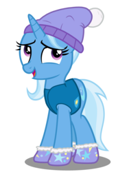 Size: 2300x3400 | Tagged: safe, artist:mundschenk85, trixie, pony, unicorn, g4, clothes, cute, diatrixes, female, hat, high res, mare, open mouth, shoes, show accurate, simple background, solo, transparent background, vector, weather team, winter wrap up vest