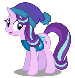 Size: 2100x2200 | Tagged: safe, artist:mundschenk85, artist:parclytaxel, starlight glimmer, pony, unicorn, g4, clothes, female, hat, high res, mare, open mouth, show accurate, simple background, solo, transparent background, vector, weather team, winter outfit, winter wrap up vest