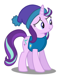 Size: 2700x3500 | Tagged: safe, artist:mundschenk85, artist:parclytaxel, starlight glimmer, pony, unicorn, g4, clothes, female, hat, high res, mare, show accurate, simple background, smiling, solo, transparent background, vector, weather team, winter outfit, winter wrap up vest