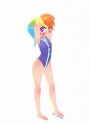 Size: 1000x1399 | Tagged: safe, artist:lemanntim, rainbow dash, human, g4, armpits, clothes, female, humanized, looking at you, one-piece swimsuit, solo, swimsuit