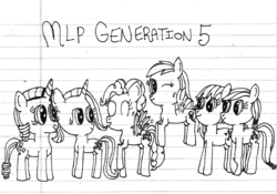 Size: 623x437 | Tagged: safe, artist:nightshadowmlp, applejack, fluttershy, pinkie pie, rainbow dash, rarity, twilight sparkle, earth pony, pegasus, pony, unicorn, g4, applejack (g5 concept leak), colorless, earth pony twilight, female, fluttershy (g5 concept leak), g5 concept leaks, lined paper, mane six, mane six (g5 concept leak), mare, pegasus pinkie pie, pinkie pie (g5 concept leak), race swap, rainbow dash (g5 concept leak), rarity (g5 concept leak), text, traditional art, twilight sparkle (g5 concept leak), unicorn fluttershy