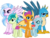 Size: 2048x1562 | Tagged: dead source, safe, artist:php77, editor:php77, gallus, ocellus, sandbar, silverstream, smolder, yona, changedling, changeling, classical hippogriff, earth pony, griffon, hippogriff, pony, g4, female, male, student six