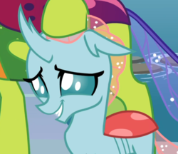 Size: 762x657 | Tagged: safe, screencap, ocellus, thorax, changedling, changeling, g4, school daze, cropped, cute, diaocelles, female, king thorax, offscreen character, petting, smiling, solo focus