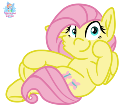 Size: 1462x1248 | Tagged: safe, artist:rainbow eevee, part of a set, fluttershy, pegasus, pony, g4, cheek fluff, crossed legs, cute, cutie mark, female, frog (hoof), hoof on face, looking at you, mare, one ear down, signature, simple background, sitting, smiling, solo, transparent background, underhoof