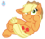 Size: 1462x1248 | Tagged: safe, artist:rainbow eevee, part of a set, applejack, earth pony, pony, g4, cheek fluff, crossed legs, cute, cutie mark, female, frog (hoof), hoof on face, looking at you, mare, one ear down, signature, simple background, sitting, smiling, solo, transparent background, underhoof
