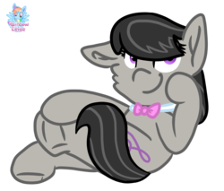Size: 1462x1248 | Tagged: safe, artist:rainbow eevee, part of a set, octavia melody, earth pony, pony, g4, bowtie, cheek fluff, crossed legs, cute, cutie mark, female, frog (hoof), hoof on face, looking at you, mare, one ear down, signature, simple background, sitting, smiling, solo, transparent background, underhoof
