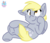 Size: 1462x1248 | Tagged: safe, artist:rainbow eevee, part of a set, derpy hooves, pegasus, pony, g4, cheek fluff, crossed legs, cute, cutie mark, derp, female, frog (hoof), hoof on face, mare, one ear down, signature, simple background, sitting, smiling, solo, transparent background, underhoof