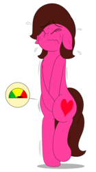 Size: 1700x3046 | Tagged: safe, artist:aarondrawsarts, derpibooru exclusive, oc, oc only, oc:rose bloom, pony, bipedal, bladder gauge, chest fluff, desperation, eyes closed, female, floppy ears, hooves between legs, need to pee, omorashi, potty dance, potty emergency, potty time, solo, sweat, wavy mouth