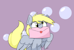 Size: 3496x2362 | Tagged: safe, artist:taurson, derpy hooves, pegasus, pony, g4, bubble, cute, derpabetes, female, high res, love letter, mare, mouth hold, solo