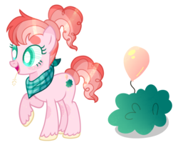 Size: 3632x2952 | Tagged: safe, artist:kurosawakuro, oc, oc only, earth pony, pony, balloon, base used, colored pupils, female, freckles, high res, neckerchief, offspring, parent:big macintosh, parent:pinkie pie, parents:pinkiemac, raised hoof, solo, straw in mouth, unshorn fetlocks