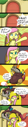 Size: 1000x4500 | Tagged: safe, artist:azurllinate, discord, fluttershy, draconequus, pegasus, pony, g4, bhm, comic, comic strip, disbelief, distressed, door, fat, fat tail, fatcord, female, floating heart, fluttershy's cottage, heart, implied shipping, joke, male, nickname, nuzzling, obese, overweight, ship:discoshy, shipping, shock, speech, speech bubble, straight, yelling