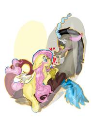 Size: 780x1040 | Tagged: safe, artist:cocolove2176, discord, fluttershy, draconequus, pegasus, pony, g4, female, male, mare, ship:discoshy, shipping, straddling, straight, wings
