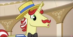 Size: 1917x971 | Tagged: safe, screencap, flam, pony, unicorn, g4, viva las pegasus, :o, flamabetes, male, open mouth, screenshots, solo, stallion, whistling