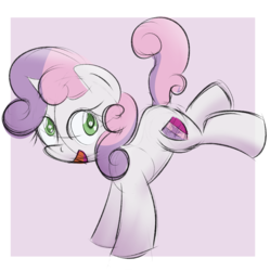 Size: 1280x1287 | Tagged: safe, artist:vaetan, sweetie belle, pony, unicorn, g4, bucking, cute, cutie mark, diasweetes, female, filly, open mouth, solo, the cmc's cutie marks