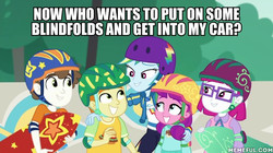 Size: 600x337 | Tagged: safe, edit, edited screencap, screencap, gallop j. fry, lily longsocks, little red, rainbow dash, super funk, human, equestria girls, g4, my little pony equestria girls: better together, sic skateboard, background human, bad idea, caption, geode of super speed, gravity falls, image macro, imminent rape, imminent sex, implied kidnapping, implied pedophilia, magical geodes, male, memeful.com, stranger danger, text, this will end in jail time, this will end in snu snu