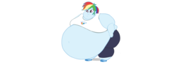 Size: 2941x1125 | Tagged: safe, artist:bronyrig, artist:neongothic, rainbow dash, equestria girls, g4, bbw, belly, belly button, big belly, chubby cheeks, double chin, fat, impossibly large belly, morbidly obese, near immobile, obese, puppet rig, rainblob dash, ssbbw, weight gain