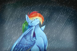 Size: 3000x2000 | Tagged: safe, artist:wolfchen999, rainbow dash, pegasus, pony, g4, eyes closed, female, high res, mare, rain, solo