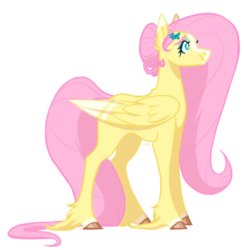 Size: 800x818 | Tagged: safe, artist:wolfyfree, fluttershy, pegasus, pony, g4, alternate hairstyle, blaze (coat marking), coat markings, colored hooves, colored wings, colored wingtips, facial markings, female, folded wings, mare, realistic horse legs, simple background, smiling, solo, standing, transparent background, unshorn fetlocks, wings