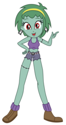 Size: 3675x6883 | Tagged: safe, artist:lhenao, artist:yaya54320, edit, human, zombie, equestria girls, g4, base used, clothes, crossover, ear piercing, earring, equestria girls style, equestria girls-ified, green hair, headband, humanized, jewelry, piercing, rottytops, shantae, shoes, shorts, tank top, wayforward