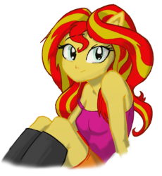 Size: 827x900 | Tagged: safe, artist:yewdee, sunset shimmer, equestria girls, g4, boots, clothes, female, looking at you, shoes, simple background, smiling, solo, transparent background