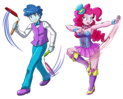 Size: 2352x1904 | Tagged: safe, artist:danmakuman, party favor, pinkie pie, human, equestria girls, g4, armpits, balloon, equestria girls-ified, female, male, nunchucks, ship:partypie, shipping, straight