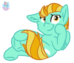 Size: 1462x1248 | Tagged: safe, artist:rainbow eevee, part of a set, lightning dust, pegasus, pony, g4, cheek fluff, crossed legs, cute, female, frog (hoof), hoof on face, looking at you, mare, one ear down, signature, simple background, sitting, smiling, solo, transparent background, underhoof