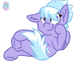Size: 1462x1248 | Tagged: safe, artist:rainbow eevee, part of a set, cloudchaser, pony, g4, cheek fluff, crossed legs, cute, cutie mark, female, frog (hoof), hoof on face, looking at you, mare, one ear down, signature, simple background, sitting, smiling, solo, transparent background, underhoof