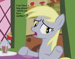 Size: 896x704 | Tagged: safe, edit, edited screencap, editor:korora, screencap, derpy hooves, g4, slice of life (episode), bronybait, cropped, dialogue, food, hug request, lime, strawberry