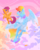 Size: 1083x1350 | Tagged: safe, artist:makkah, rainbow dash, scootaloo, pegasus, pony, g4, belly fluff, cheek fluff, chest fluff, cloud, cute, duo, ear fluff, eye contact, feather, female, filly, floppy ears, fluffy, flying, gradient eyes, happy, hoof fluff, leg fluff, looking at each other, mare, neck fluff, no pupils, scootaloo can fly, shiny, sky, smiling, spread wings, starry eyes, unshorn fetlocks, wing fluff, wingding eyes, wings