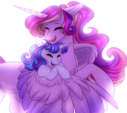 Size: 1800x1600 | Tagged: safe, artist:purplegrim40, princess cadance, princess flurry heart, alicorn, pony, g4, cute, cutedance, duo, eyes closed, female, filly, flurrybetes, happy, hug, mare, mother and daughter, simple background, smiling, white background