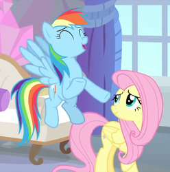 Size: 714x720 | Tagged: safe, screencap, fluttershy, rainbow dash, pegasus, pony, g4, interseason shorts, teacher of the month (episode), cropped, eyes closed, female, mare, smiling, wings